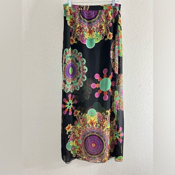 Desigual Viky Sheer Geometric Maxi Skirt 0 New with tags Retro Dopamine - Picture 2 of 9